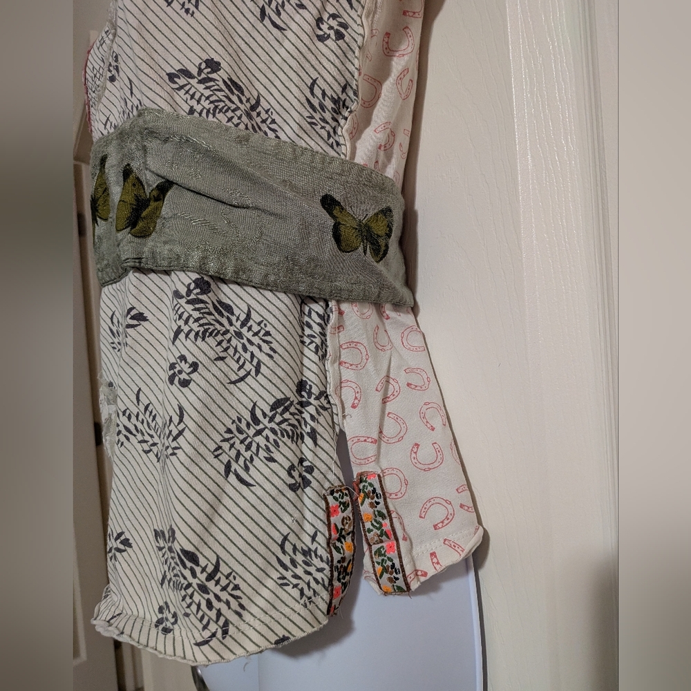 Free People Cream & Green Mixed-Print Ballerina Patchwork Blouse - Picture 9 of 12